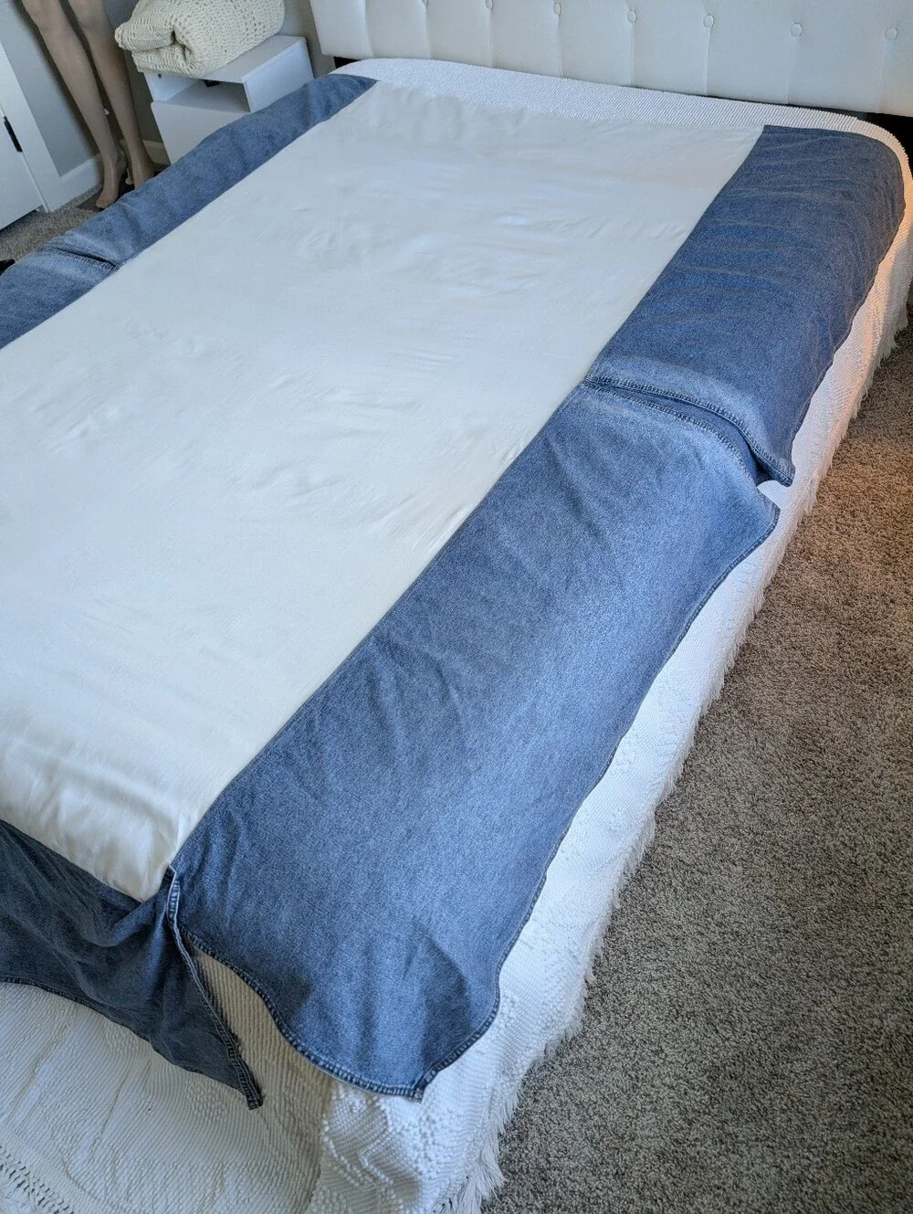 Nobility Dillard's Blue Denim White Twin Bed Skirt Cotton Mattress Cover